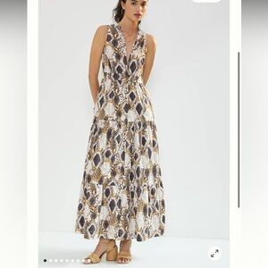 Maeve Anthropologie Snake print button down maxi dress Retail $168 Size 2P